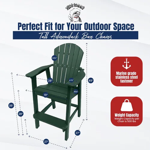 Miniatura 2 de Phat Tommy Silla alta Adirondack – Muebles de exterior de polietileno de alta densidad – Taburete de bar Adirondack de polietileno – Mueble pesado