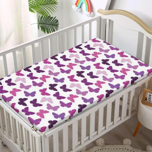 Miniatura 2 de Sábana bajera ajustable para cuna con temática de mariposa, sábana bajera estándar para cuna, suave y transpirable, sábana de bebé para niños