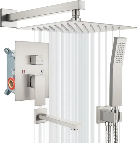 Miniatura 15 de gotonovo Sistema de ducha con boquilla de bañera, cabezal de ducha de lluvia montado en la pared y mango, juego combinado de grifo de ducha