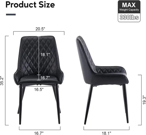 Miniatura 3 de TUKAILAi Juego de 2 sillas de comedor de piel sintética, moderno sillón con asiento tapizado y patas de metal, silla de ocio de poliuretano