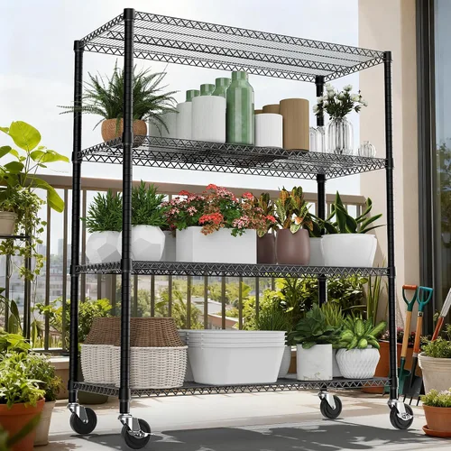 Miniatura 2 de M MZG Estantería de acero de 4 niveles, 2640 libras, estantería de almacenamiento de utilidad, organizador de acero, estante de alambre para el Negro