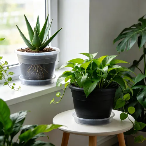 Miniatura 5 de RooTrimmer Juego de 10 macetas de 8 pulgadas con agujeros de drenaje y platillos, macetas para plantas de interior y exterior, macetas de orquídeas