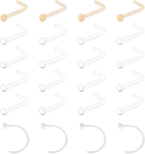 Miniatura 9 de QWALIT Aretes de nariz transparentes para el trabajo, piercings de nariz transparentes para el trabajo, piercing de nariz de plástico transparente