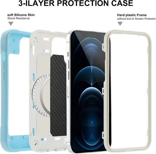 Miniatura 2 de MARKILL Funda magnética para iPhone 12 Pro Max de 6.7 pulgadas compatible con MagSafe, [PC duro + silicona suave 3 en 1] cuerpo completo, resistente