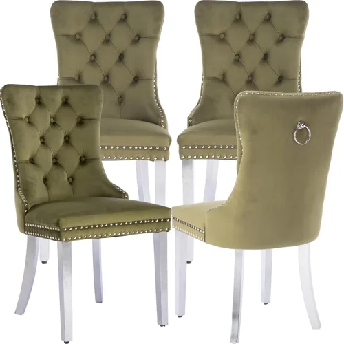 Miniatura 9 de Juego de 2 Sillas de Comedor Modernas de Mediados de Siglo, Tapizadas en Terciopelo Beige con Respaldo Acolchado, Sillas de Cocina y Comedor, Patas