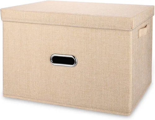 Miniatura 7 de Papeleras grandes plegables de tela de lino, con tapa y asas extraíbles, organizador de cajas de almacenamiento lavables, cubos con cubierta