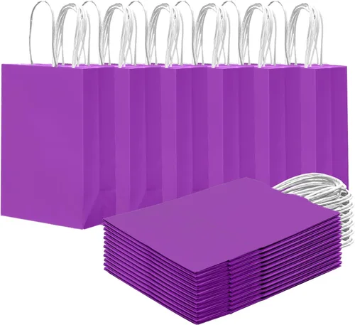 Miniatura 24 de qiqee 24 bolsas de regalo pequeñas con asas a granel de 8.3 x 6 x 3 pulgadas, bolsas de regalo amarillas brillantes, múltiples usos (tamaño pequeño)
