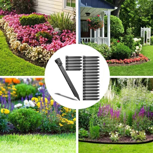 Miniatura 6 de Paquete de 50 estacas de jardín de 10 pulgadas, estacas de plástico resistentes para carpa, estacas de anclaje para bordes, terrazas, tablas Negro