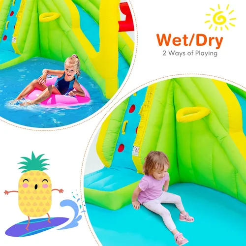 Miniatura 5 de HONEY JOY Tobogán acuático inflable, parque acuático inflable 7 en 1 para patio trasero de niños, piscina de chapoteo, pared de escalada, toboganes
