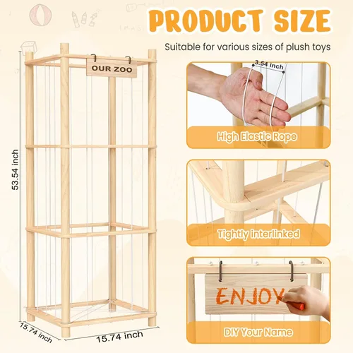 Miniatura 4 de Woodure Almacenamiento y Organizador de Animales de Peluche, Soporte de Juguete de Zoo de Madera Bonito para Habitaciones de Niños Pequeños, Salas