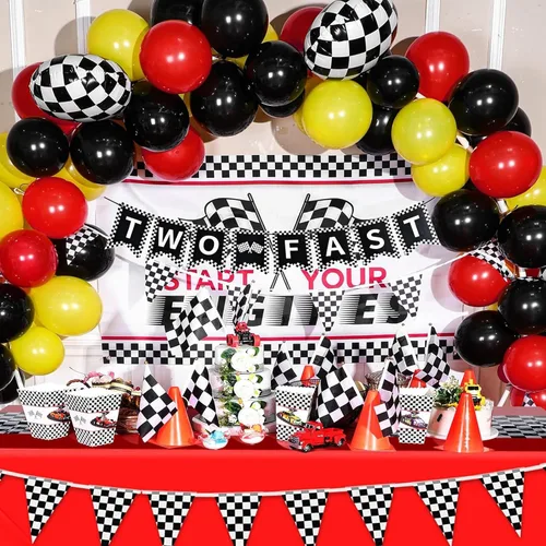 Miniatura 5 de Cartel de dos rápidos, decoración de dos cumpleaños rápidos, dos banderas rápidas, decoración de segundo cumpleaños de autos de carreras, suministro
