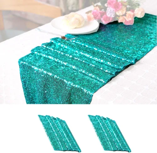 Camino de mesa de lentejuelas color verde de Navidad, paquete de 2 unidades de 12 x 72 pulgadas, camino de lino brillante para suministros de fiesta