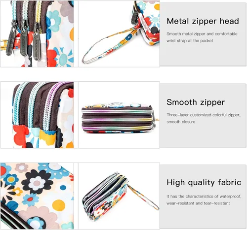 Miniatura 6 de BIAOTIE Cartera de pulsera de gran capacidad, Bolso de mano de nailon impreso impermeable para mujer