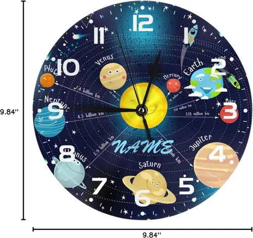 Miniatura 8 de Reloj de pared personalizado con diseño de planeta y galaxia para habitación de niños, reloj de pared personalizado con nombre de niño, regalo
