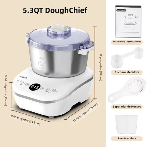 Miniatura 9 de AIZIYO DoughChief, máquina de masa de 5.3 cuartos de galón, mezclador de masa con función de fermentación, cuenco de acero inoxidable 304, tapa