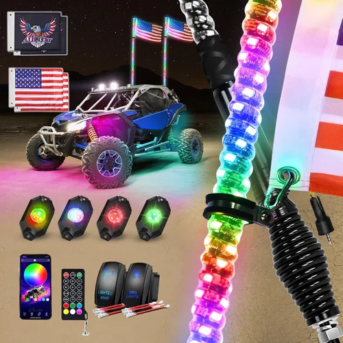 Miniatura 25 de Nilight 2 luces LED RGB de 3 pies con base de resorte y 4 luces de rock, control remoto de aplicación con patrones de persecución de bricolaje