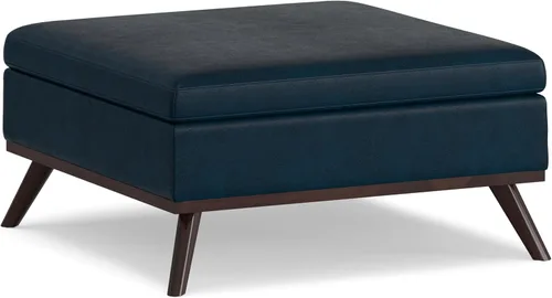 Miniatura 16 de Simpli Home Owen - Mesa auxiliar cuadrada de 91 cm (36 pulgadas) de ancho, otomana de almacenamiento con tapa superior, reposapiés tapizado en cuero