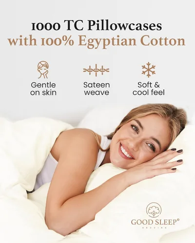 Miniatura 4 de Juego de 4 fundas de almohada estándar de 1000 hilos, 100% algodón egipcio, con algodón de fibra larga y tejido satinado, suaves y sedosas, como