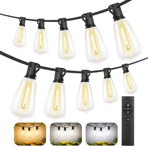 Miniatura 14 de Brightever Luces de Cadena para Exteriores de 25 Pies, Luces de Patio ST38 con 13 Bombillas Edison, Luces Colgantes Impermeables Conectables