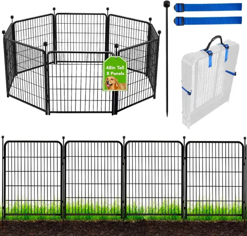 Miniatura 25 de ADAVIN Cercas y Bordes de Jardín de 32 Pulgadas (Alto), 1 Puerta + 3 Paneles Cerca para Perros Exterior para Patio, Cerca Barrera de Metal de Hierro