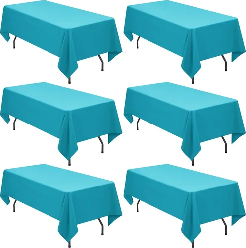 Miniatura 36 de YMHPRIDE Paquete de 6 manteles de poliéster color azul real, 60 x 102 pulgadas, rectangulares, resistentes a las arrugas, lavables a máquina