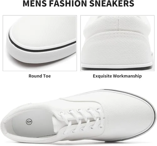 Miniatura 3 de FRACORA Zapatos de lona blancos para hombre, tenis de lona con cordones, Blanco