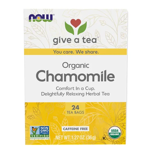 NOW Foods, Té de manzanilla, comodidad en una taza, relajante y sin cafeína, sin OMG, bolsas de té sin blanquear de primera calidad con diseño sin