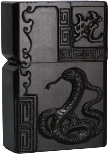Miniatura 7 de Caja de carcasa de madera de ébano negro natural tallada para módulo Zippo (Serpiente Cobra)