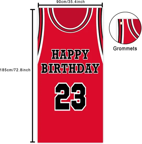 Miniatura 2 de Fondo de pancarta de feliz cumpleaños 23, fondo rojo de baloncesto estrella jugador de deportes decoración para hombre niño primer cumpleaños fiesta