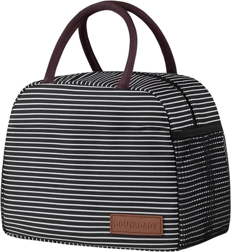 Miniatura 30 de douyadady Bolsa de almuerzo para mujeres/hombres, fiambrera mujeres/hombres (azul bebé+rayas blancas)