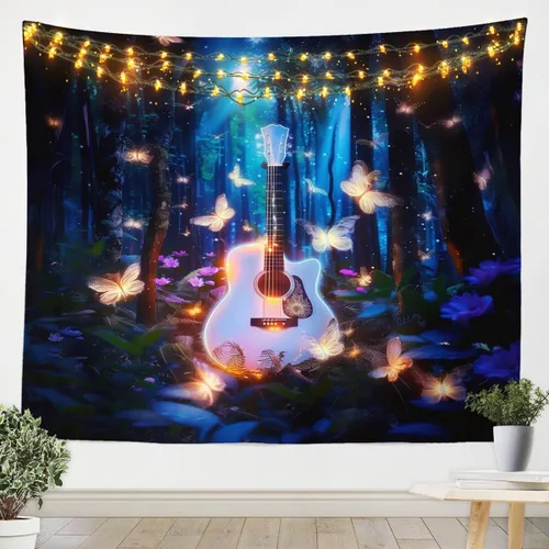 Miniatura 4 de Tapiz de guitarra roja, arte para colgar en la pared con música Hip Pop, decoración de habitación del hogar, decoración de habitación del hogar, rojo
