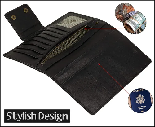 Miniatura 5 de Mou Meraki - Cartera larga de piel auténtica con bloqueo RFID, plegable vintage para hombre
