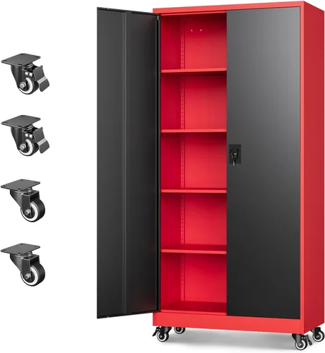 Letaya Armarios de almacenamiento de metal para garaje con puerta con cerradura y estantes ajustables, gabinetes de herramientas de acero para el