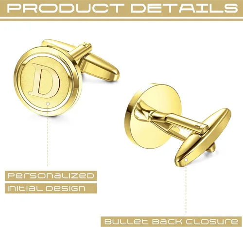 Miniatura 3 de LOYALLOOK Gemelos dorados con iniciales para hombres, gemelos de cobre personalizados, gemelos de letra, regalo para novio, marido, padre, novio