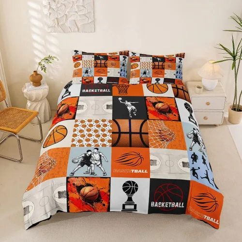 Miniatura 28 de Erosebridal Sports Duvet Cover Football Patchwork Bedding Sets, Geometric Ball Pattern Bed Cover Rugby Game Bed Set Twin