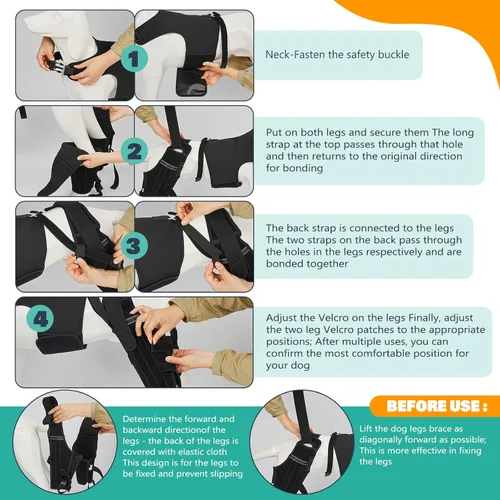 Miniatura 6 de Rodillera para perro para pierna trasera desgarrada, ajustable para pierna trasera con 4 estabilizadores, reduce el dolor, lesiones de ligamentos