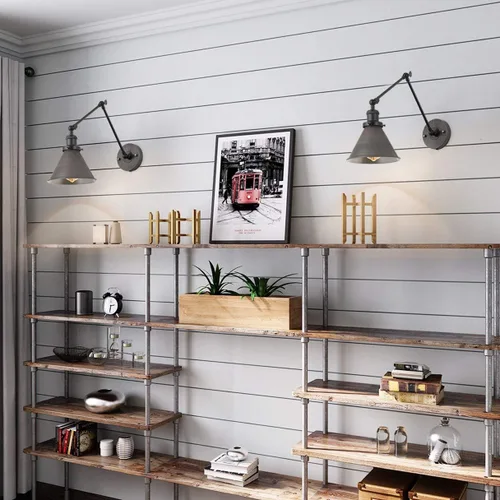 Miniatura 7 de LNC Lámpara de pared con brazo oscilante, moderna lámpara de pared enchufable, ajustable, estilo granja, plata envejecida cepillada (paquete de 2)
