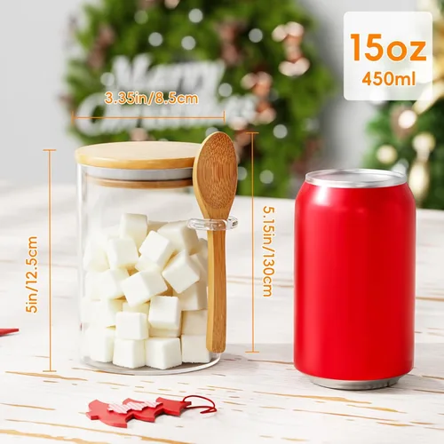 Miniatura 2 de Recipiente de vidrio para azúcar con cuchara, 1 paquete de tarros de vidrio de 15 onzas con tapa y cuchara de bambú, recipientes de almacenamiento