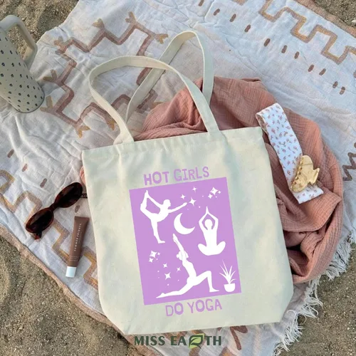 Miniatura 8 de Bolsa de lona de algodón estética, reutilizable, para mujer, regalo casual, vacaciones, tienda, trabajo, gimnasio, yoga, divertido y lindo