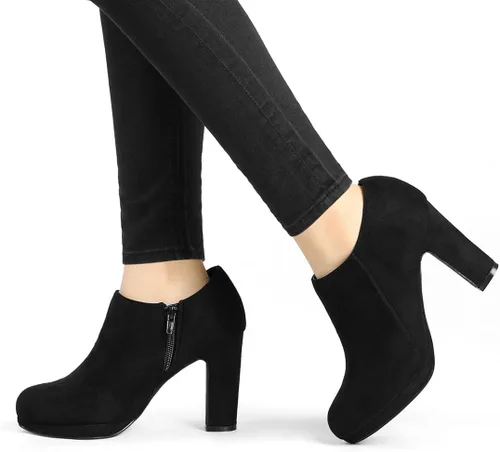 Miniatura 2 de Allegra K Botines de tacón grueso con plataforma y punta redonda para mujer