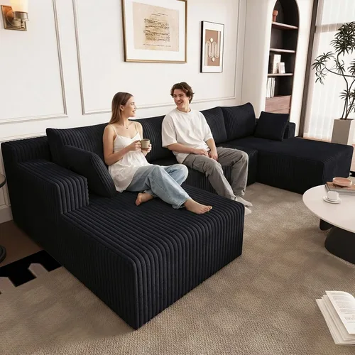 Miniatura 47 de Sofá seccional Cloud de 96 pulgadas, sofá deshuesado para sala de estar, sofá modular con asiento profundo, sofá de pana cómodo y esponjoso con Negro