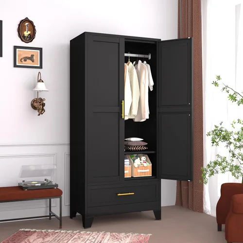 Miniatura 6 de GAIOUS Armario Ropero de Acero, Armario Guardarropa Doméstico de 71", Gabinete Guardarropa con 2 Puertas, 1 Estante Ajustable y 1 Cajón, Gabinete