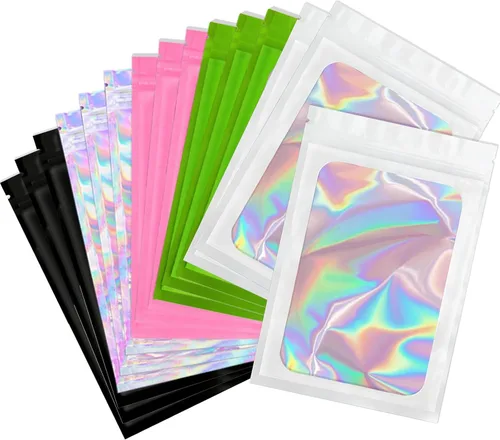 Miniatura 13 de Bolsas holográficas Mylar de 4 x 6 pulgadas, 100 bolsas pequeñas transparentes resellables a prueba de olores, bolsa de embalaje de plástico para 5