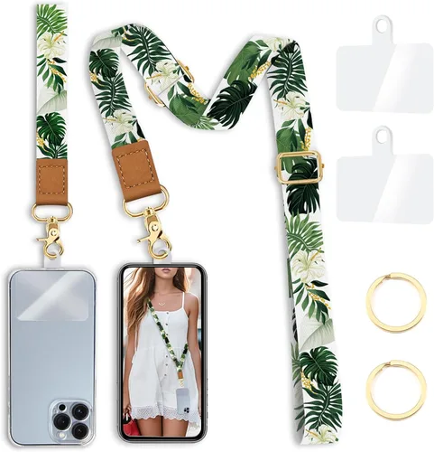 Miniatura 41 de Cordón cruzado para teléfono celular con correa para la muñeca, diseño de flores, para colgar alrededor del cuello, correa floral ajustable