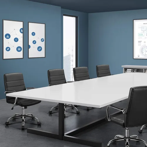 Miniatura 3 de Topeakmart Silla de oficina con respaldo medio, silla ejecutiva giratoria ajustable de piel sintética, color negro