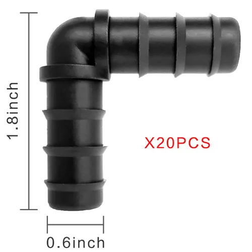Miniatura 2 de 20 conectores de manguera de riego por goteo, codo negro, aplicables a manguera de 1/2 pulgada (0.630 in), con conector de púa