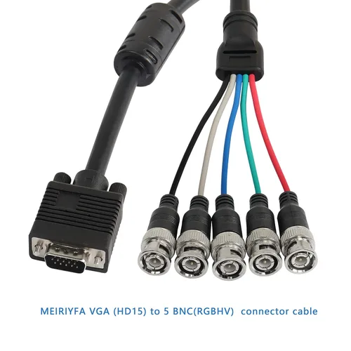 Miniatura 5 de MEIRIYFA Cable adaptador VGA a BNC, HD15 VGA a 5 BNC RGBHV macho coaxial de alta resolución para HDTV Monitor Cable (negro)