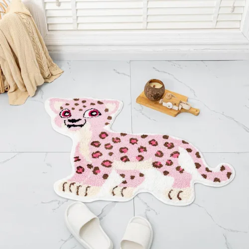 Miniatura 10 de Divertida alfombra de baño de leopardo marrón para baño, bonita alfombra de baño de dibujos animados de leopardo, antideslizante, absorbente
