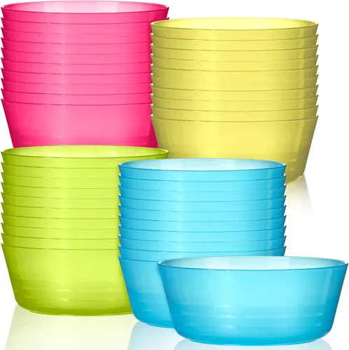 Dandat 96 cuencos de plástico para niños de 14 onzas de colores brillantes, cuencos pequeños de cereales aptos para lavavajillas, microondas,