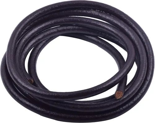 Miniatura 25 de KONMAY Cordón redondo de cuero real de 0.039 pulgadas, cordón de cuero negro de 25 yardas para hacer joyas, collares, pulseras y manualidades